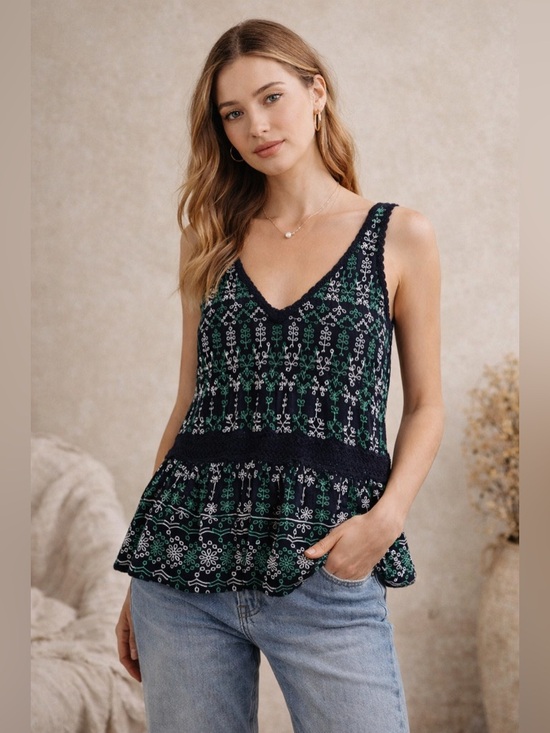 Maeve Tops - Maeve Anthropologie Women’s Embroidered Boho Peplum Top Navy Cottage Sz XS